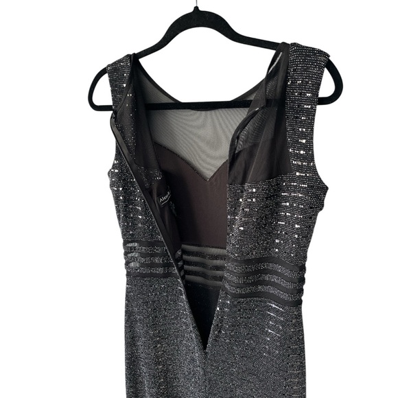 Alexa B Nites Black Sequin Sheer Top Front Slit Long Evening Dress Stunning 8P - Picture 9 of 11
